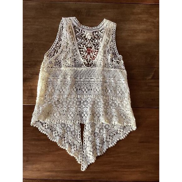 MOSSIMO Bohemian Lace Open Front Vest BOHO CHIC 100% Cotton Ivory Medium - Large - Picture 7 of 14